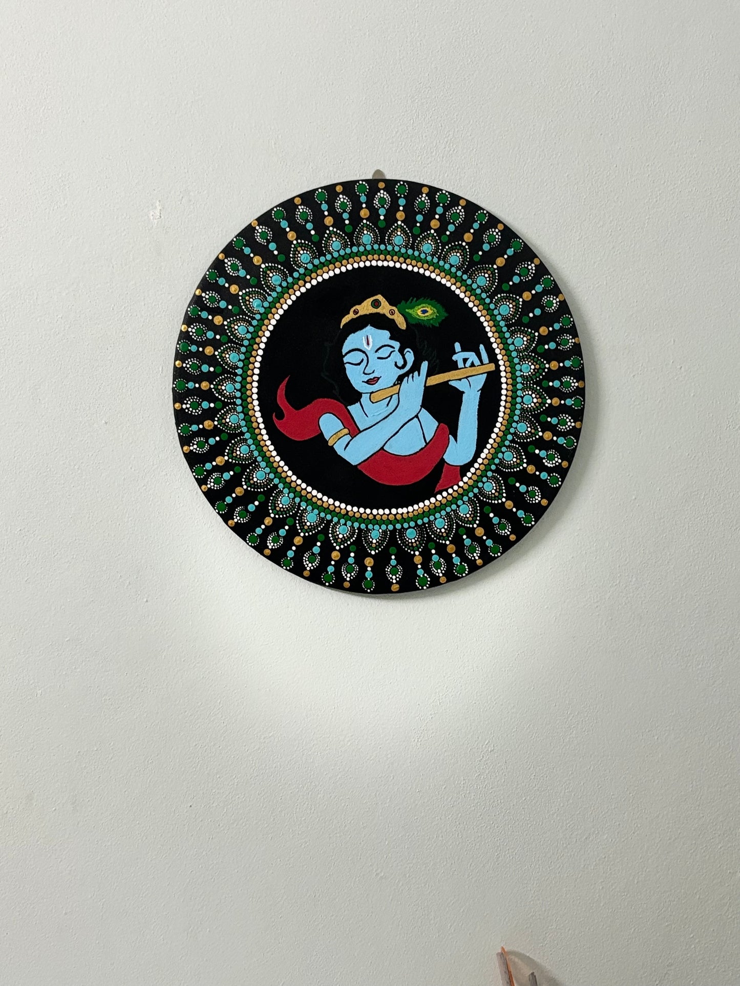 Krishna Dot Mandala Art – 14 Inch | Handcrafted Spiritual Wall Décor